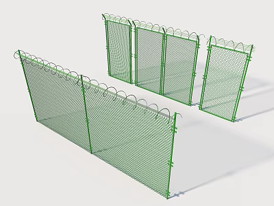 Green Chain Link Fence With Decorative Curved Top And Multiple Panels 3d model