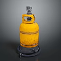 Yellow Gas Cylinder With Metal Valve And Black Base On Dark Background