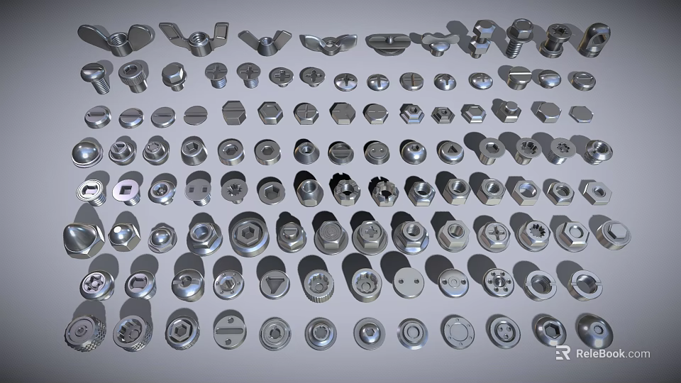 High Quality Assorted Hardware Tools With Metal Bolts Nuts And Washers Collection 3d model