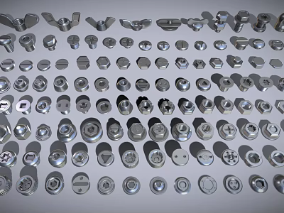 High Quality Assorted Hardware Tools With Metal Bolts Nuts And Washers Collection 3d model