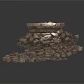 Broken Concrete Structure With Scattered Rubble And Debris On White Background 3d model