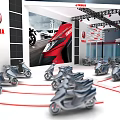 YAMAHA Exhibition Booth With Modern Red White Design And Motorcycles