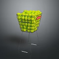 Metal Basket With Yellow Tennis Balls And Red Label On Metal Stand