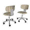 Modern Wooden Office Chair with Curved Backrest Padded Seat and Metal Frame Swivel Wheels