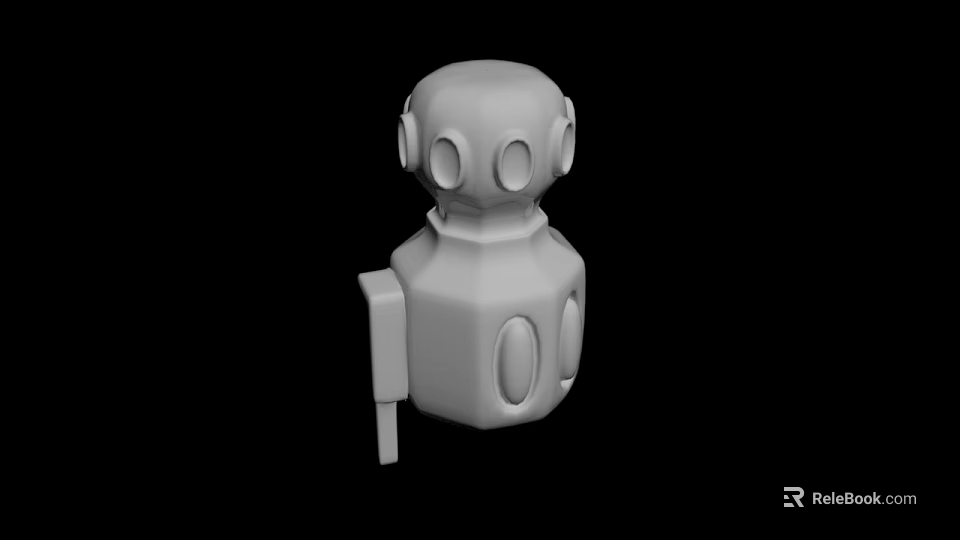 White Robot Sculpture With Round Head Square Body Eye Ear Holes And Square Arms 3d model 