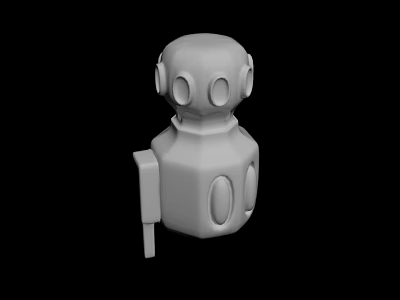 White Robot Sculpture With Round Head Square Body Eye Ear Holes And Square Arms 3d model