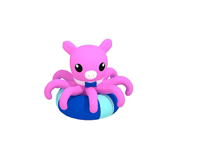 Cute Pink Octopus Electric Toy with Blue and Light Blue Rings for Kids 3d model