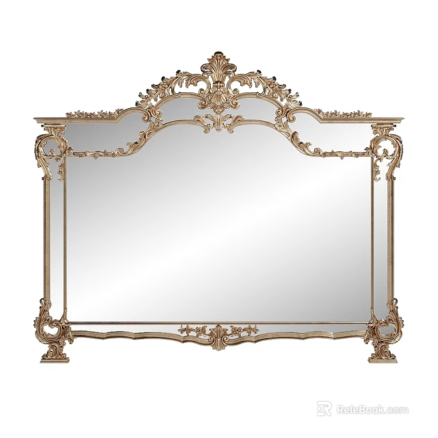 Elegant Ornate Gold Carved Frame Mirror With Intricate Antique Design Details 3d model 