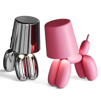 Silver And Pink Balloon Dog Shaped Table Lamps With Modern Decorative Design 3d model
