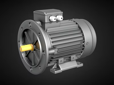 Industrial Electric Motor With Metal Housing Yellow Shaft And Terminal Box 3d model