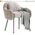 Light Beige Velvet Single Sofa With Armrest And Metal Legs Knitted Blanket