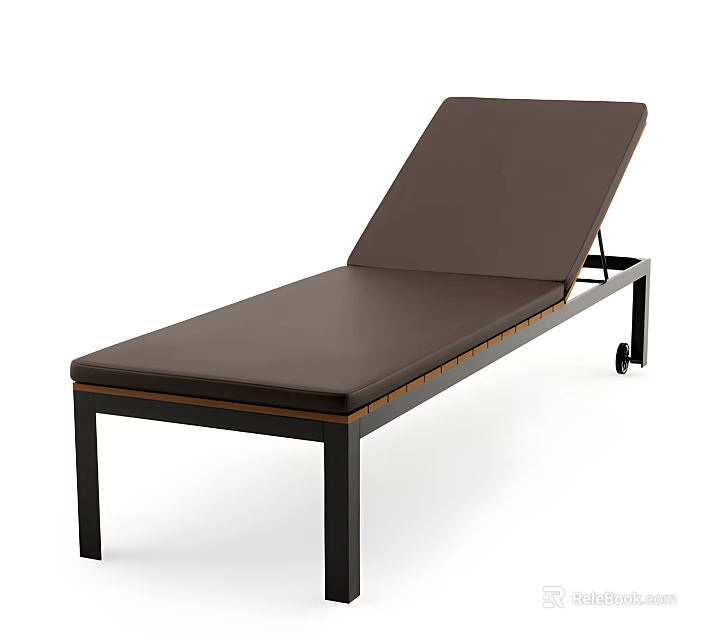 Modern Lounge Chair With Brown Upholstered Cushion Black Metal Frame And Wooden Trim 3d model 
