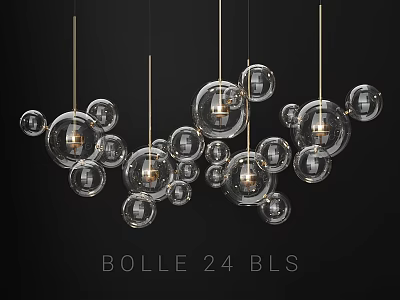 Elegant Modern Chandelier With Multiple Transparent Glass Balls Hanging On Golden Chains 3d model
