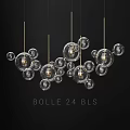 Elegant Modern Chandelier With Multiple Transparent Glass Balls Hanging On Golden Chains