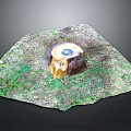Tree Stump With Blue Circular Top Surrounded By Green Grass In Scenic