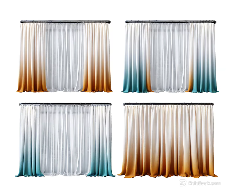 Sheer Gradient Curtains With Blue Orange And White Colors For Home Decor Design 3d model 