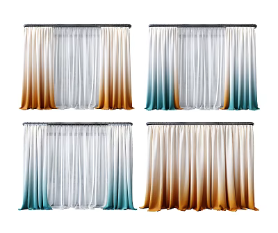 Sheer Gradient Curtains With Blue Orange And White Colors For Home Decor Design 3d model