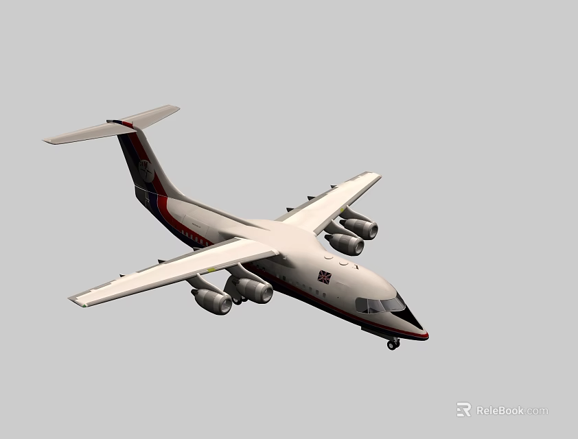 White Passenger Airliner With Dark Tail Fin Four Engines And Modern Design 3d model 