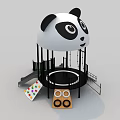 Kids Play Area With Panda Head Shaped Structure Trampoline Slide And Colorful Play Mats
