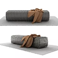 Modern Woven Sofa Bench With Brown Blanket Draped On Gray Mat 3d model