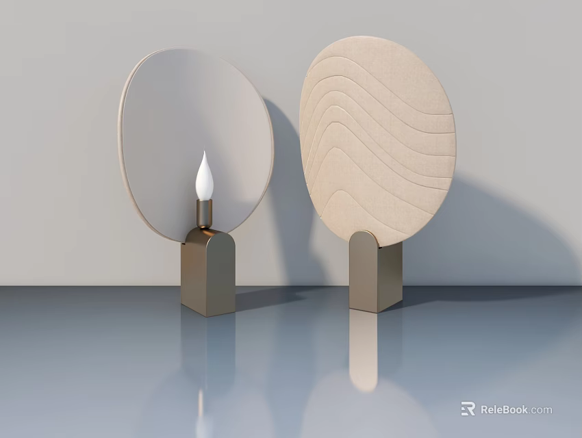 Oval Shaped Landscape Sculptures With Wavy Texture And Metallic Bases On Reflective Floor 3d model 