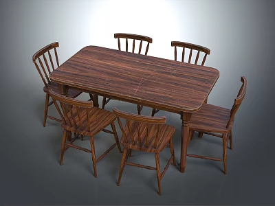 Wooden Dining Table With Six Matching Chairs For Home Dining Room Furniture 3d model