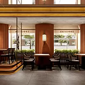 Hot Pot Restaurant Interior With Wooden Decor Dining Tables Chairs And Menu Board
