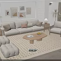 Modern Light Gray Sofa And Coffee Table Set With Wooden Frame Decorative Art Potted Plant