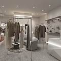 Modern Clothing Store Interior With Hanging Clothes Mirror Display Racks And Handbags