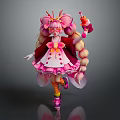Cute Game and Movie Character With Pink Twin Ponytails And Bow Dress And Decorative Headwear