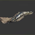 3D Mountainous Terrain Model With Blue Water Body And Snowy Patches