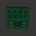 Stylish Teal Cabinet With Four Doors Two Drawers And Golden Handles