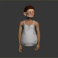 3D Cartoon Elderly Character Model Wearing Brown Cap And White Tank Top