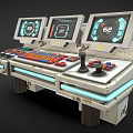 Industrial Equipment Operation Console with Multiple Data Display Screens Control Panels and Adjustment Knobs