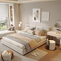 Modern Minimalist Bedroom With Bed Window Plant Dresser And Mirror Rug Slippers