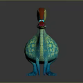 Colorful Fantasy Creature With Long Curved Neck Blue Body Green Spots And Red Head