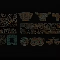 Artistic Carvings With Various Patterns Including Golden And Green Decorative Designs