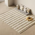 Neutral Striped Square Rug on Light Wooden Floor with Gray Sofa Pillows and Sunflower Decor