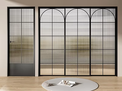 Modern Interior Design Featuring Black Frame Glass Sliding Doors Single Door And Wooden Floor 3d model