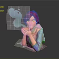 Pink Haired Girl With Steam Creature Holding Warm Cup Against Dark Background
