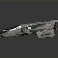 Futuristic Spacecraft Design With Streamlined Silver Gray Body Green Blue Accents