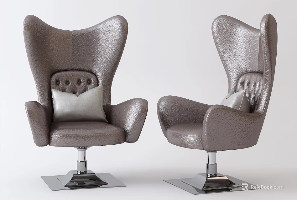 Modern Gray Leather Office Chair With High Back Armrests And Metal Base Design 3d model 