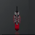 Decorative Sword with Red Blade Silver Hilt and 3D Model Design on Dark Background