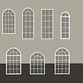 French Windows Various Designs Arched And Rectangular Styles With White Frames 3d model
