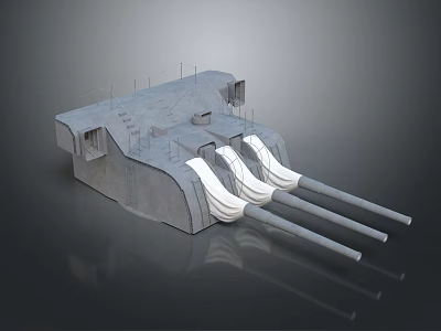 Military Turret Structure With Three Gun Barrels And Concrete Staircase Details 3d model