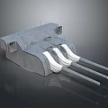 Military Turret Structure With Three Gun Barrels And Concrete Staircase Details