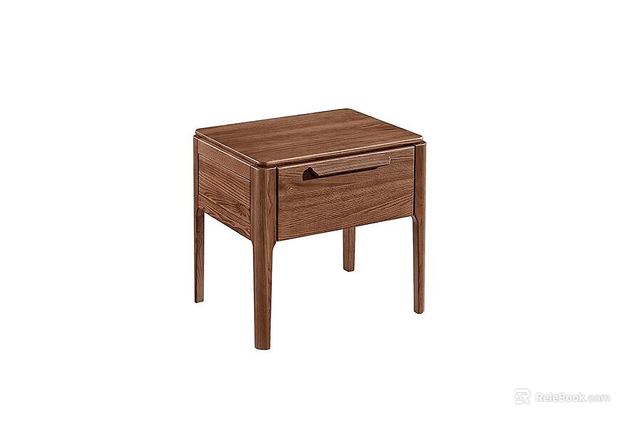 Modern Walnut Wooden Bedside Table With Single Drawer And Sturdy Structure 3d model