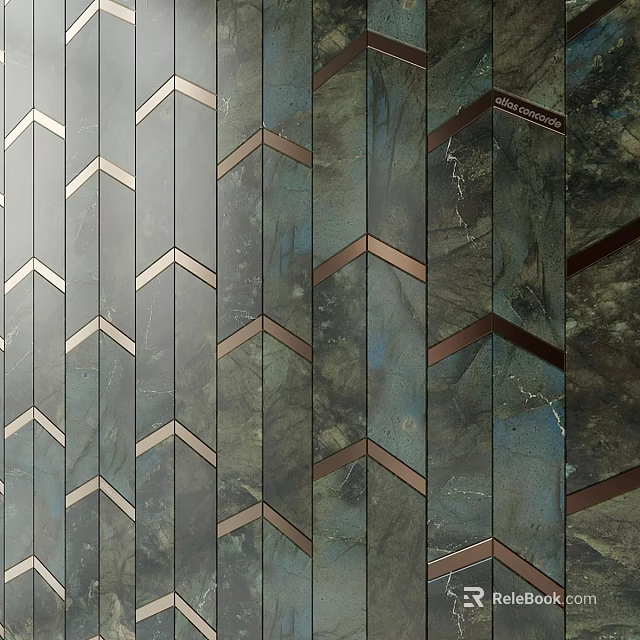 Geometric Chevron Pattern Wall Decor Components With Dark Green Blue And Gold Accents 3d model 