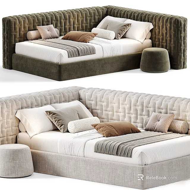 Cozy Kids Bed Design With Soft Upholstered Headboard And Decorative Pillows 3d model 