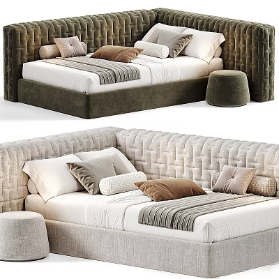 Cozy Kids Bed Design With Soft Upholstered Headboard And Decorative Pillows 3d model